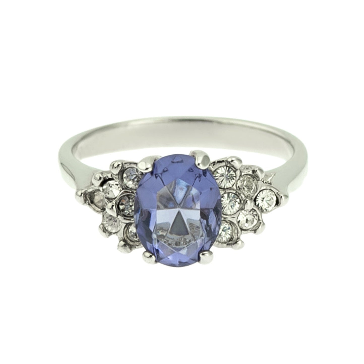 Vintage 1980s Tanzanite CZ and Clear Crystal Ring - 18kt White Gold Electroplated jewelry image 1