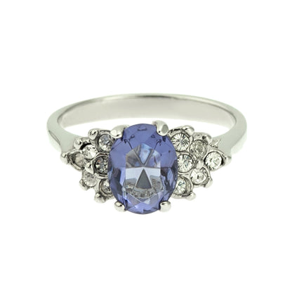 Vintage 1980s Tanzanite CZ and Clear Crystal Ring - 18kt White Gold Electroplated jewelry image 1