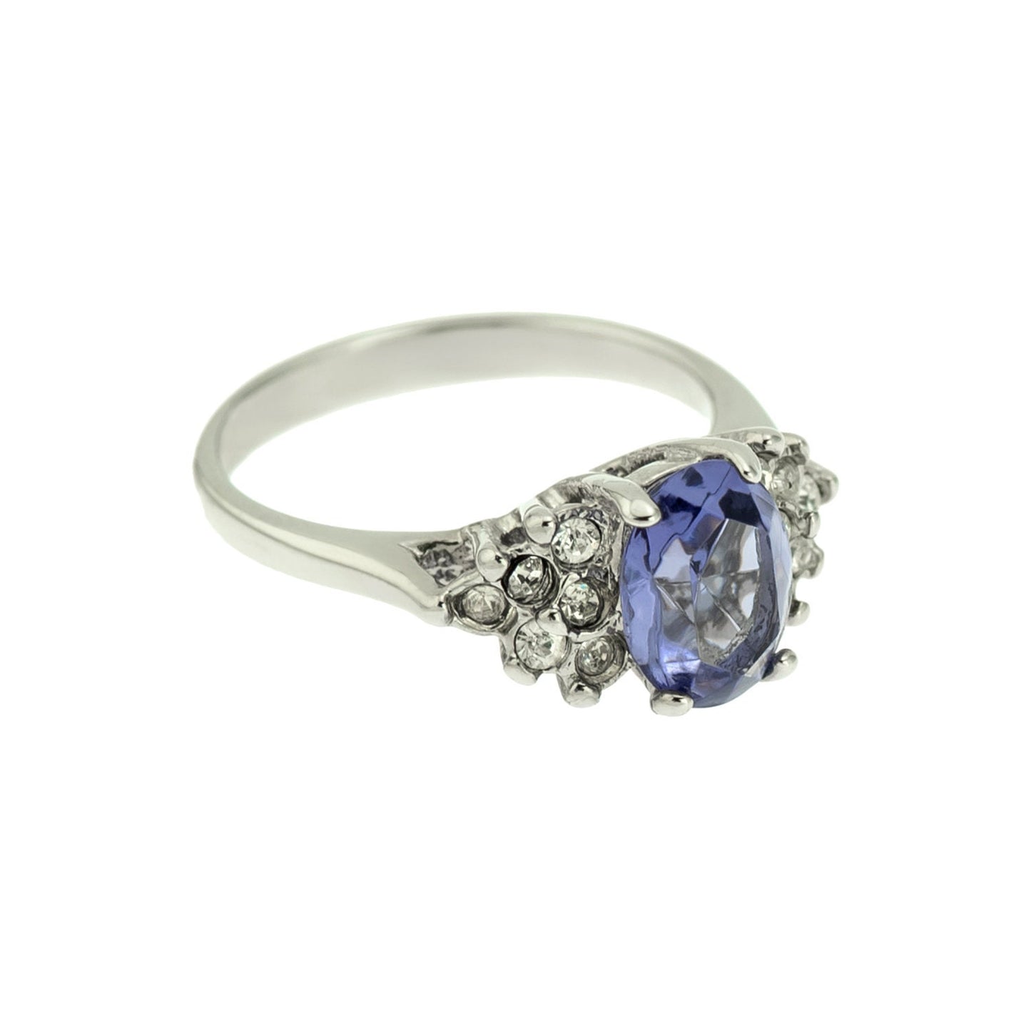 Vintage 1980s Tanzanite CZ and Clear Crystal Ring - 18kt White Gold Electroplated jewelry image 1
