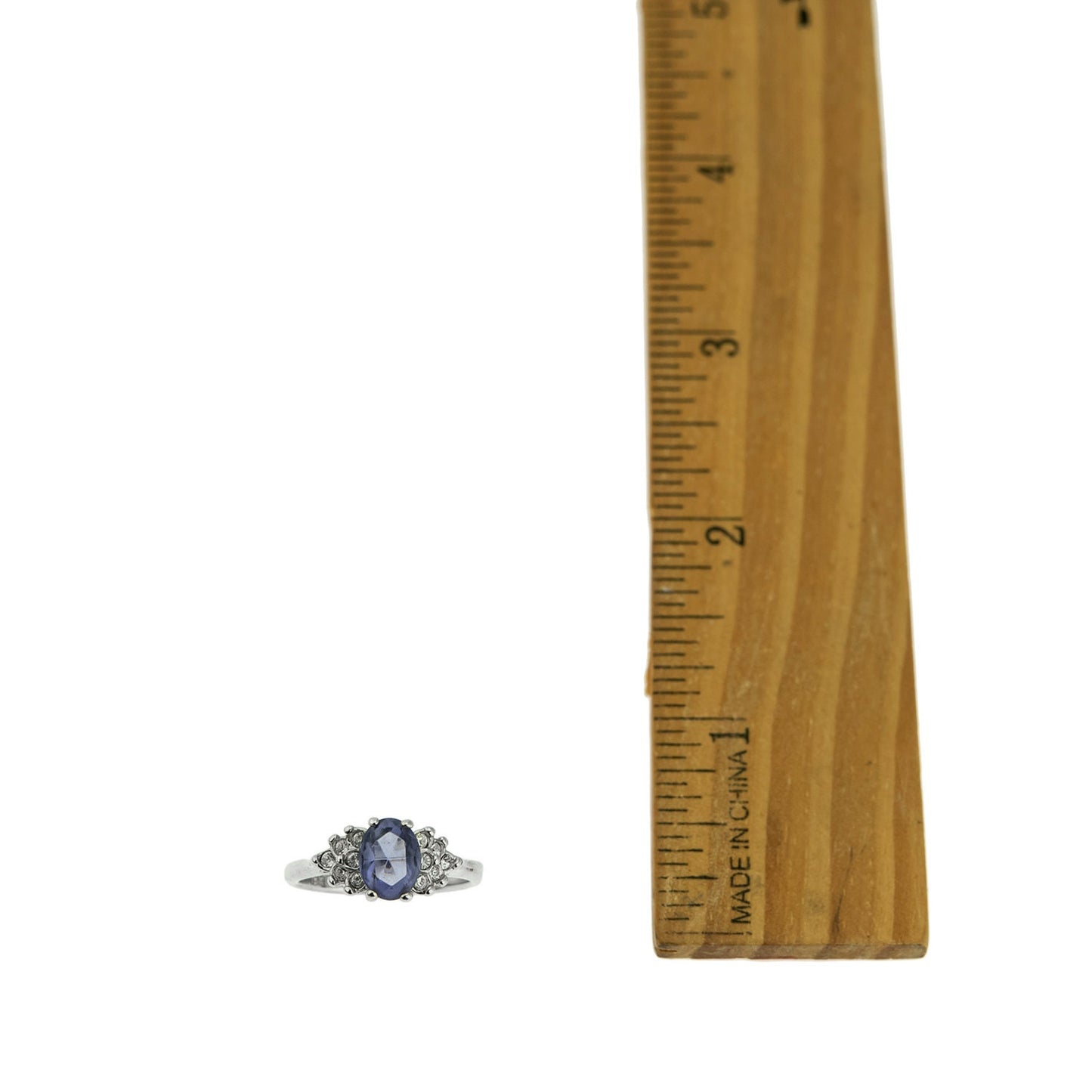 Vintage 1980s Tanzanite CZ and Clear Crystal Ring - 18kt White Gold Electroplated jewelry image 1