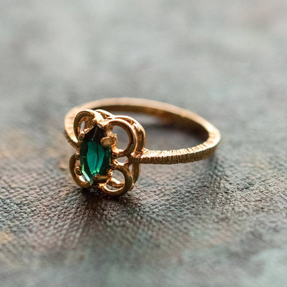 Vintage Marquise Cut Emerald Austrian Crystal Ring - 18k Yellow Gold Electroplated - Made in USA jewelry image 1