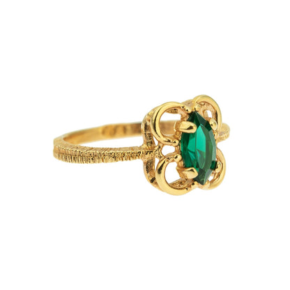 Vintage Marquise Cut Emerald Austrian Crystal Ring - 18k Yellow Gold Electroplated - Made in USA jewelry image 1