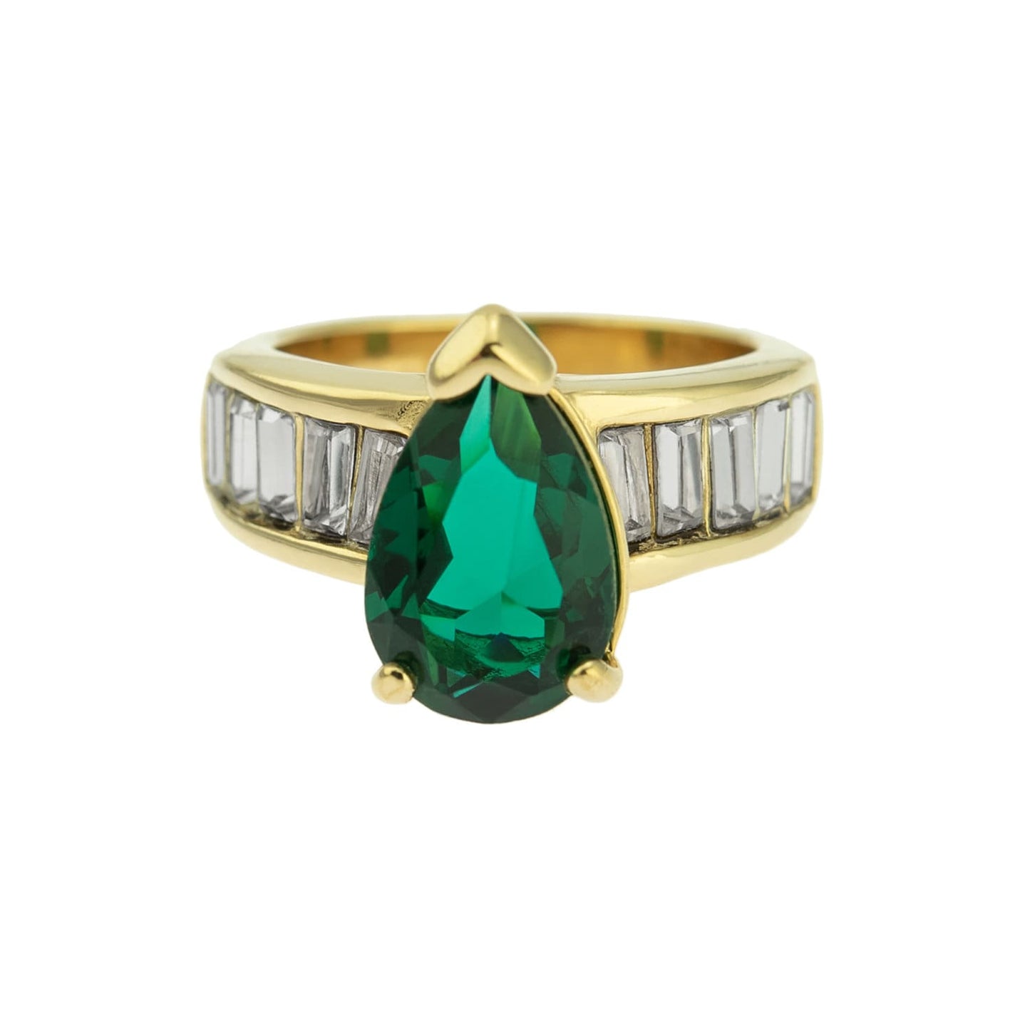 Vintage 1970s Emerald Green and Clear Austrian Crystal Cocktail Ring - 18k Yellow Gold Electroplated jewelry image 1