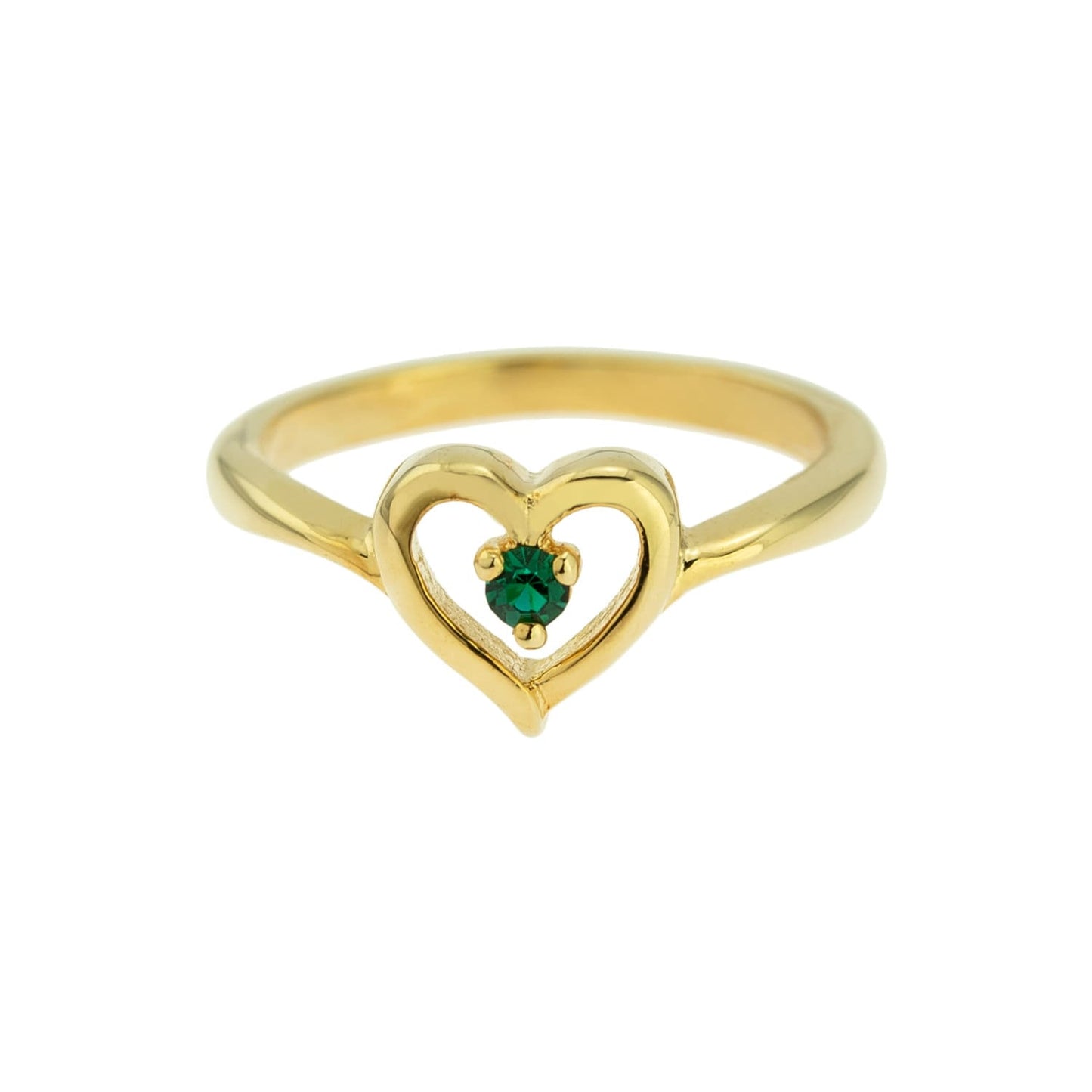 Vintage 1970s Heart Ring with Emerald Green Crystal - 18k Gold Electroplated - Made in USA jewelry image 1