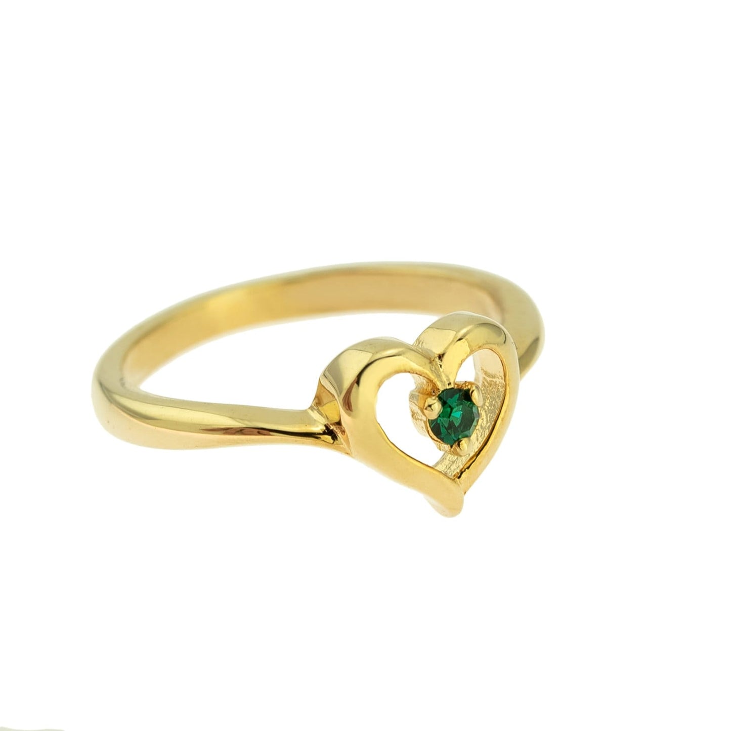 Vintage 1970s Heart Ring with Emerald Green Crystal - 18k Gold Electroplated - Made in USA jewelry image 1