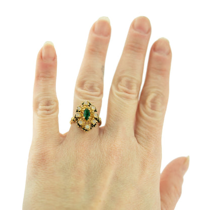 Vintage Marquise Cut Emerald Crystal Cocktail Ring with Pinfire Opals – 18k Gold Electroplated jewelry image 1