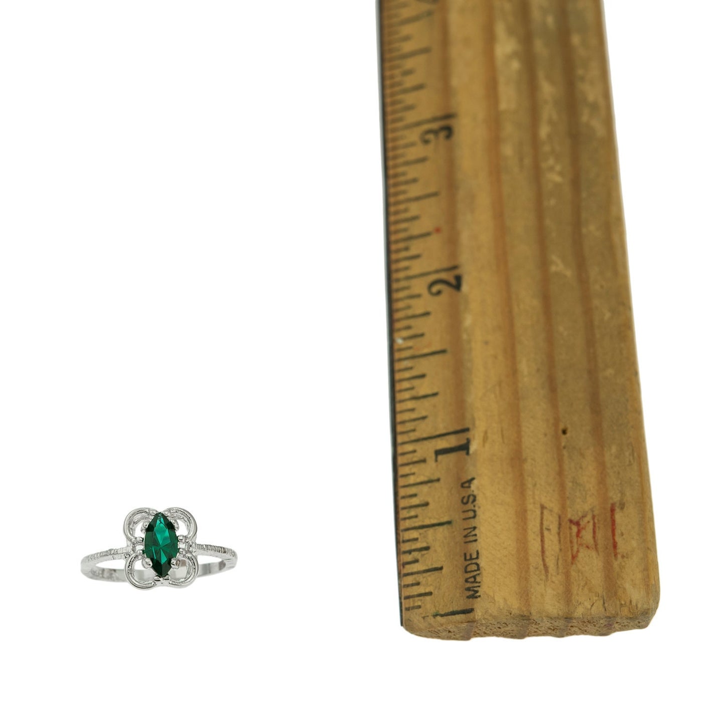 Vintage Marquise Cut Emerald Austrian Crystal Ring - 18k White Gold Electroplated - Made in USA jewelry image 1