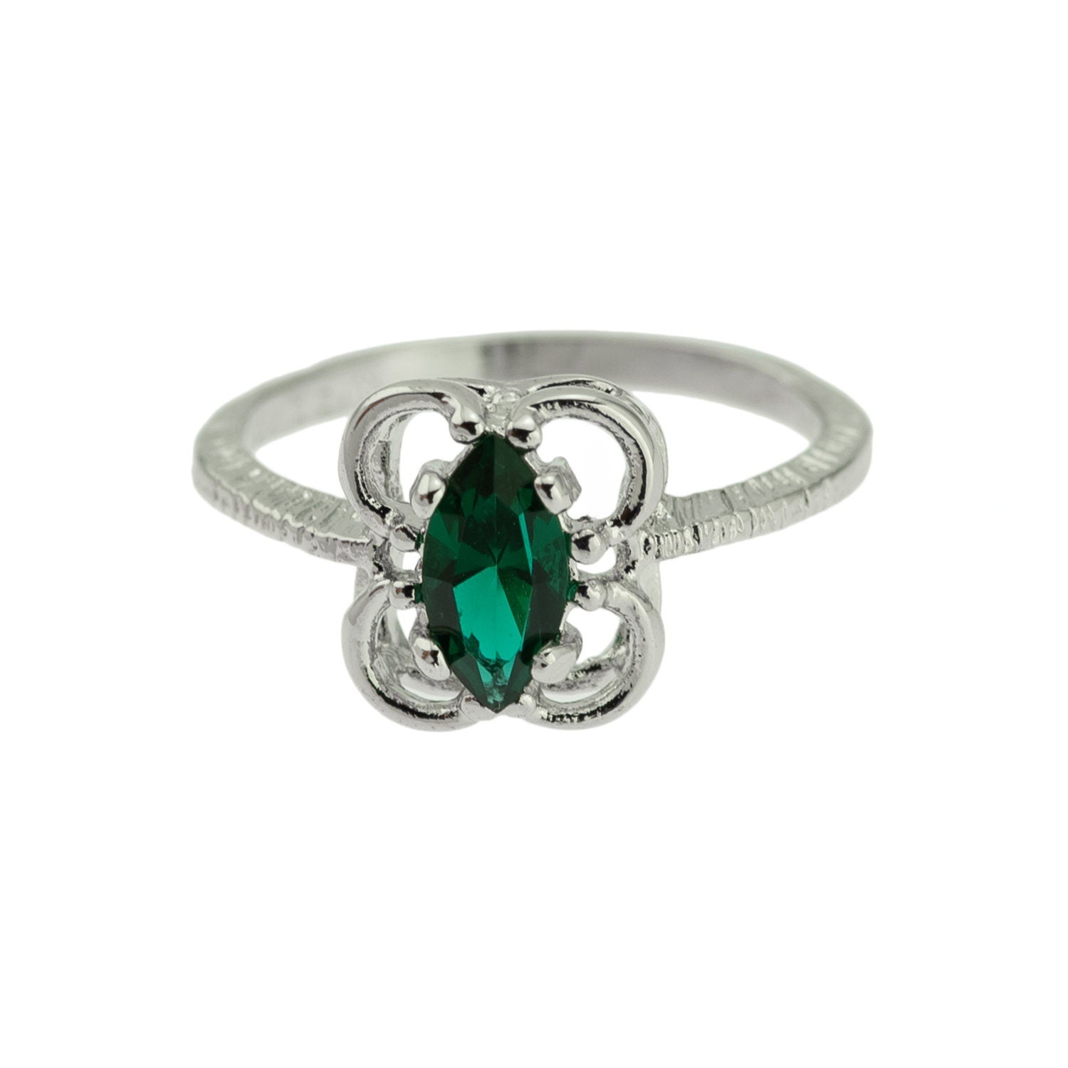 Vintage Marquise Cut Emerald Austrian Crystal Ring - 18k White Gold Electroplated - Made in USA jewelry image 1