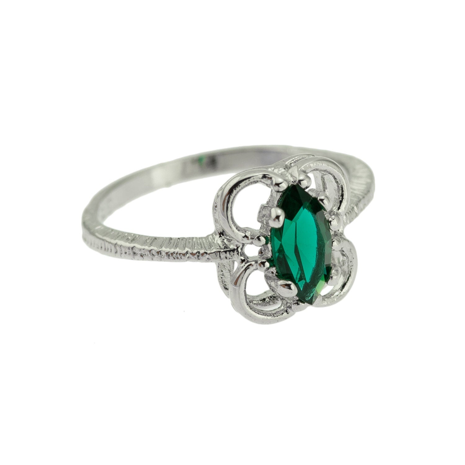 Vintage Marquise Cut Emerald Austrian Crystal Ring - 18k White Gold Electroplated - Made in USA jewelry image 1
