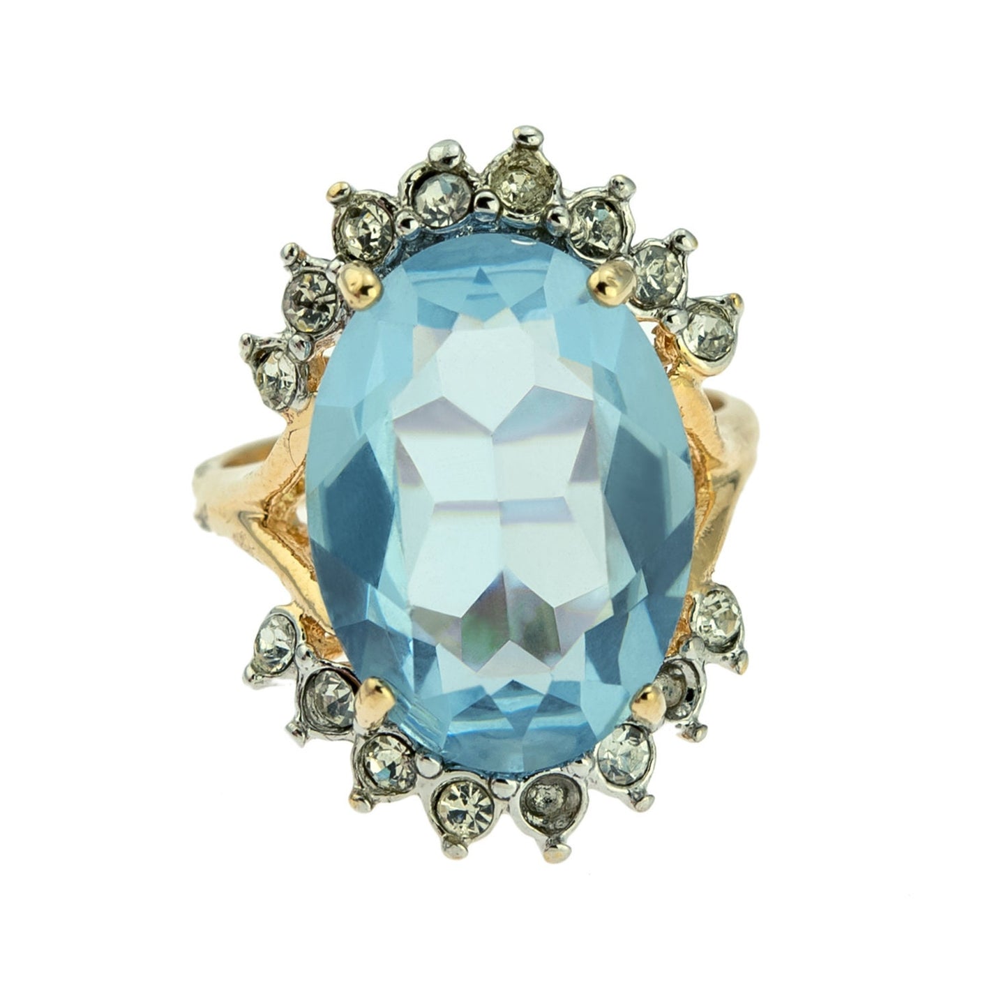 Vintage Aquamarine and Clear Austrian Crystal Ring - 18k Yellow Gold Electroplated - Made in USA jewelry image 1