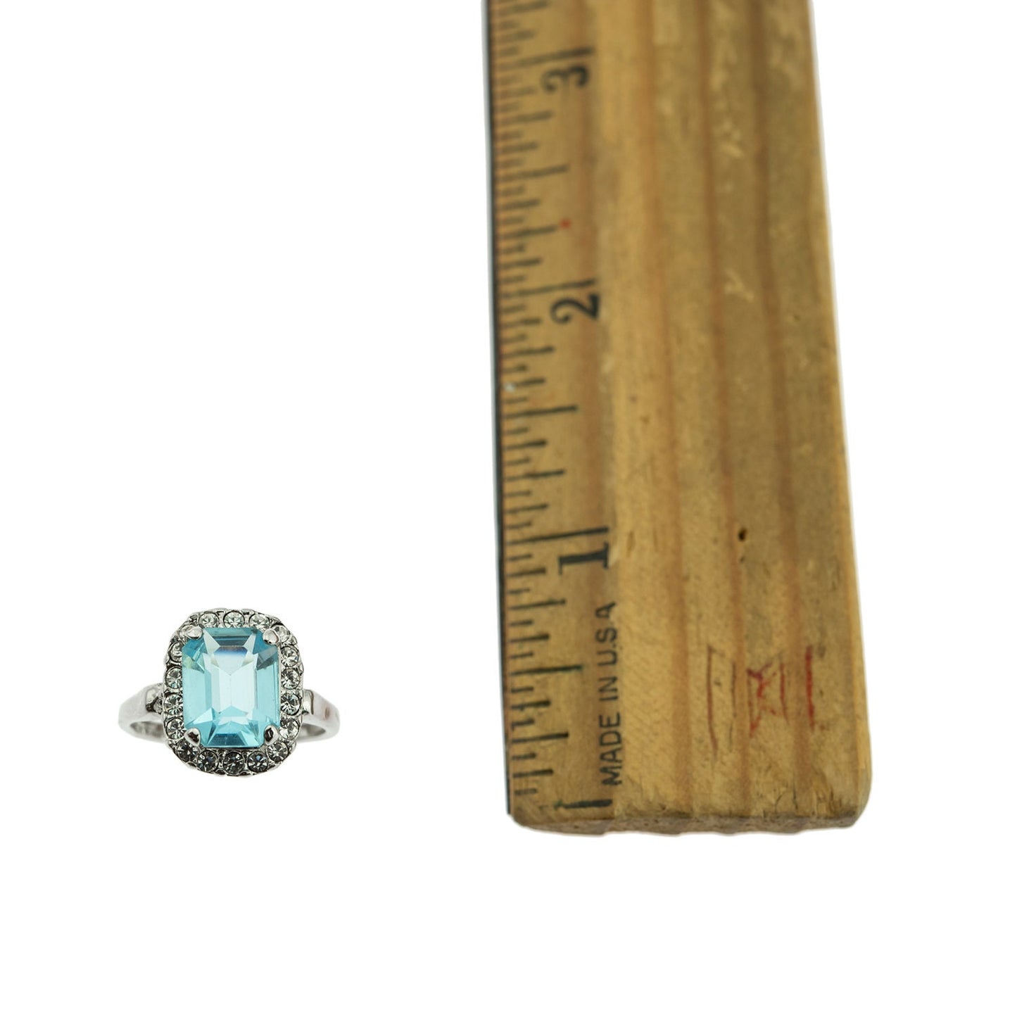 Vintage 1970s Aquamarine Austrian Crystal Ring - 18k White Gold Plated March Birthstone jewelry image 1