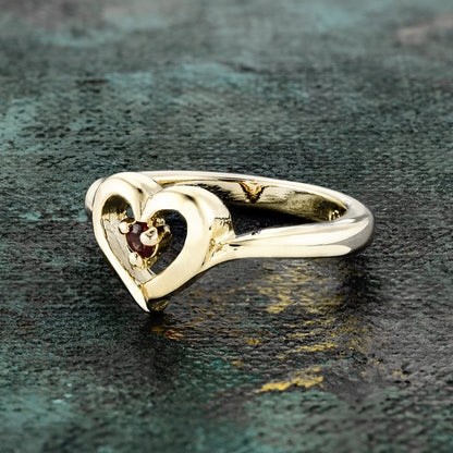 Vintage 1970s Heart Ring with Garnet Austrian Crystal – 18k Yellow Gold Electroplated – Made in USA jewelry image 1