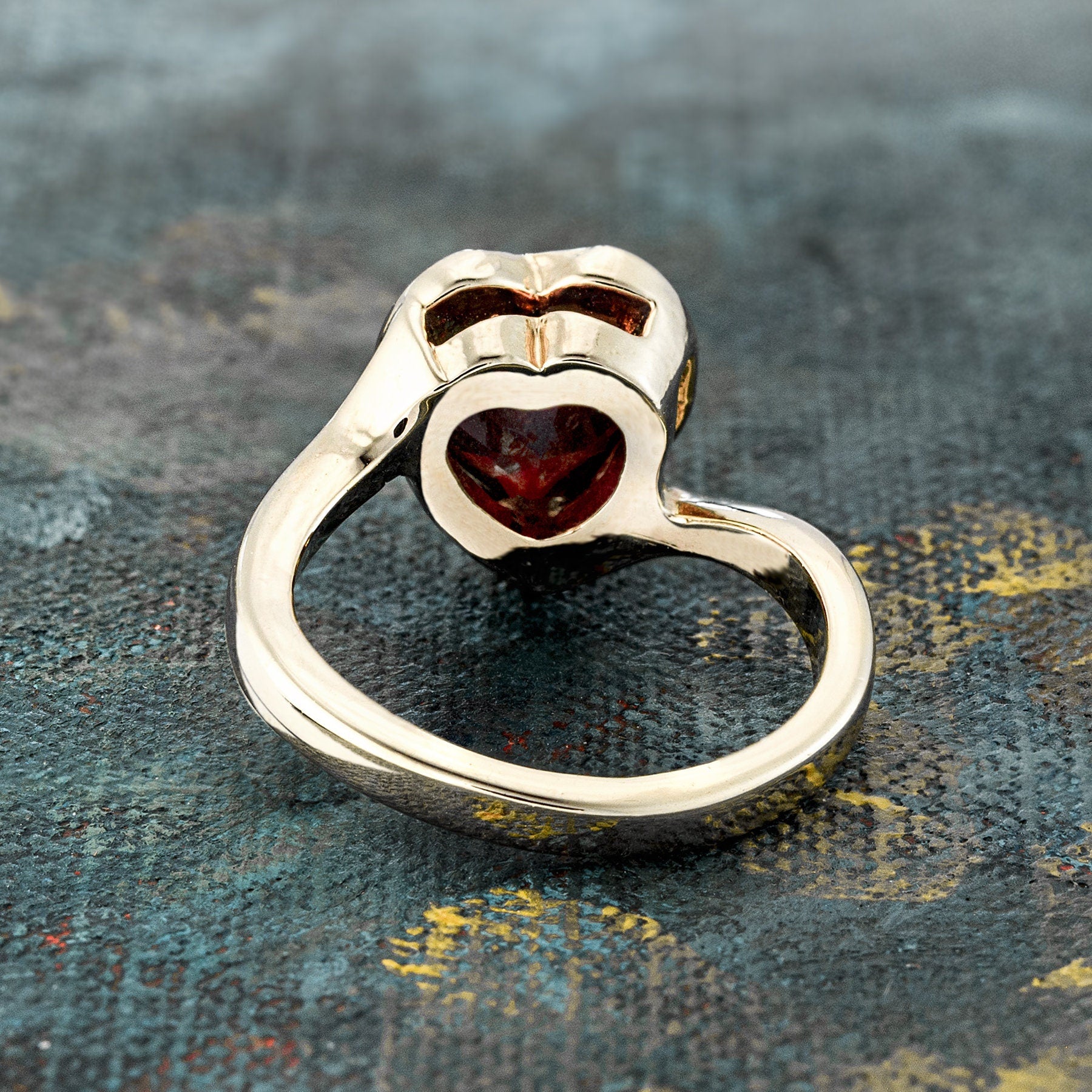 Vintage 1970s Heart Shape Ring with Garnet Austrian Crystal 18k Gold Electroplated Made in USA jewelry image 1
