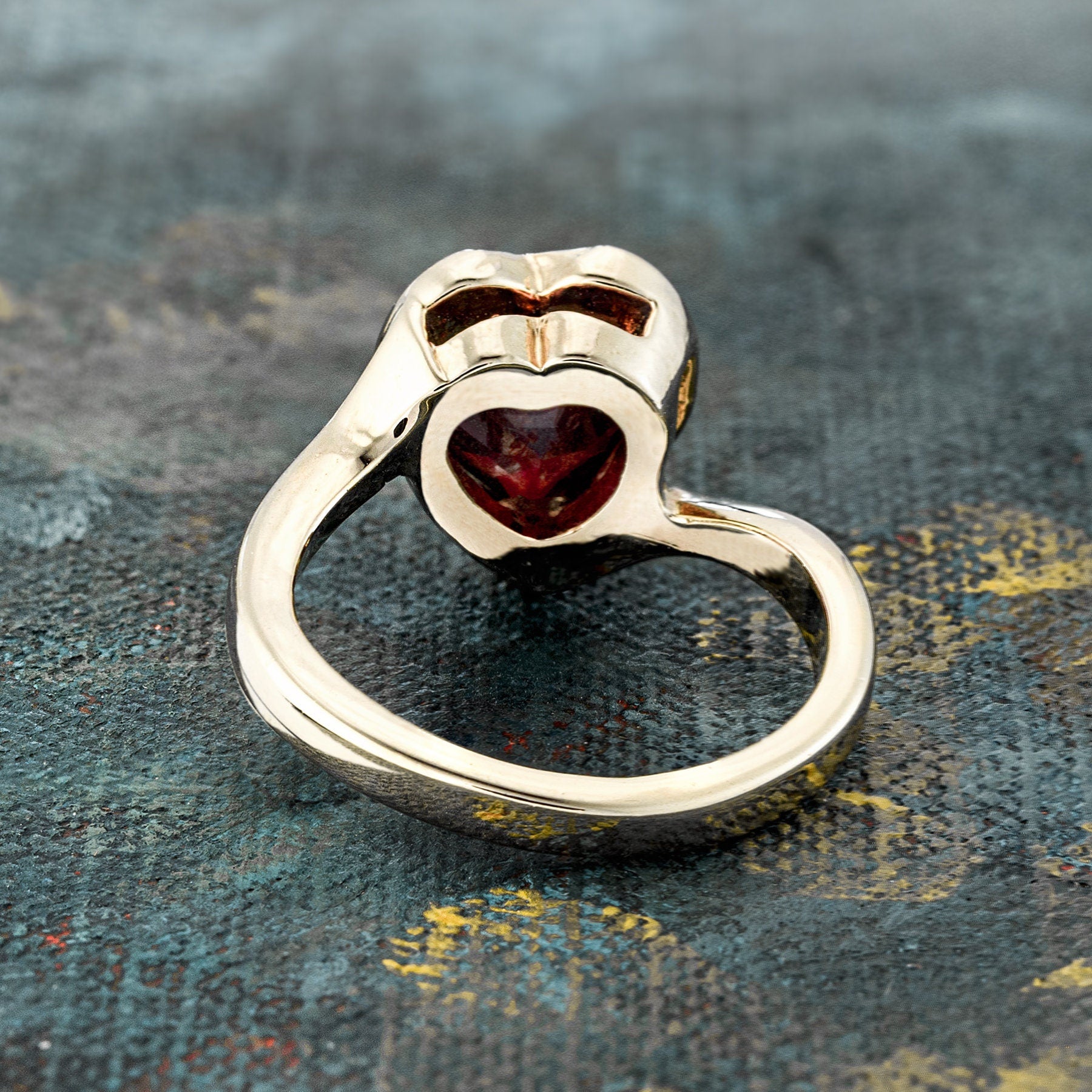 Vintage 1970s Heart Shape Ring with Ruby Austrian Crystal 18k Gold Electroplated Made in USA jewelry image 1