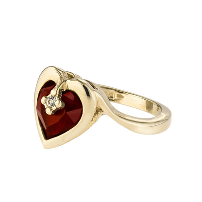 Vintage 1970s Heart Shape Ring with Ruby Austrian Crystal 18k Gold Electroplated Made in USA jewelry image 1
