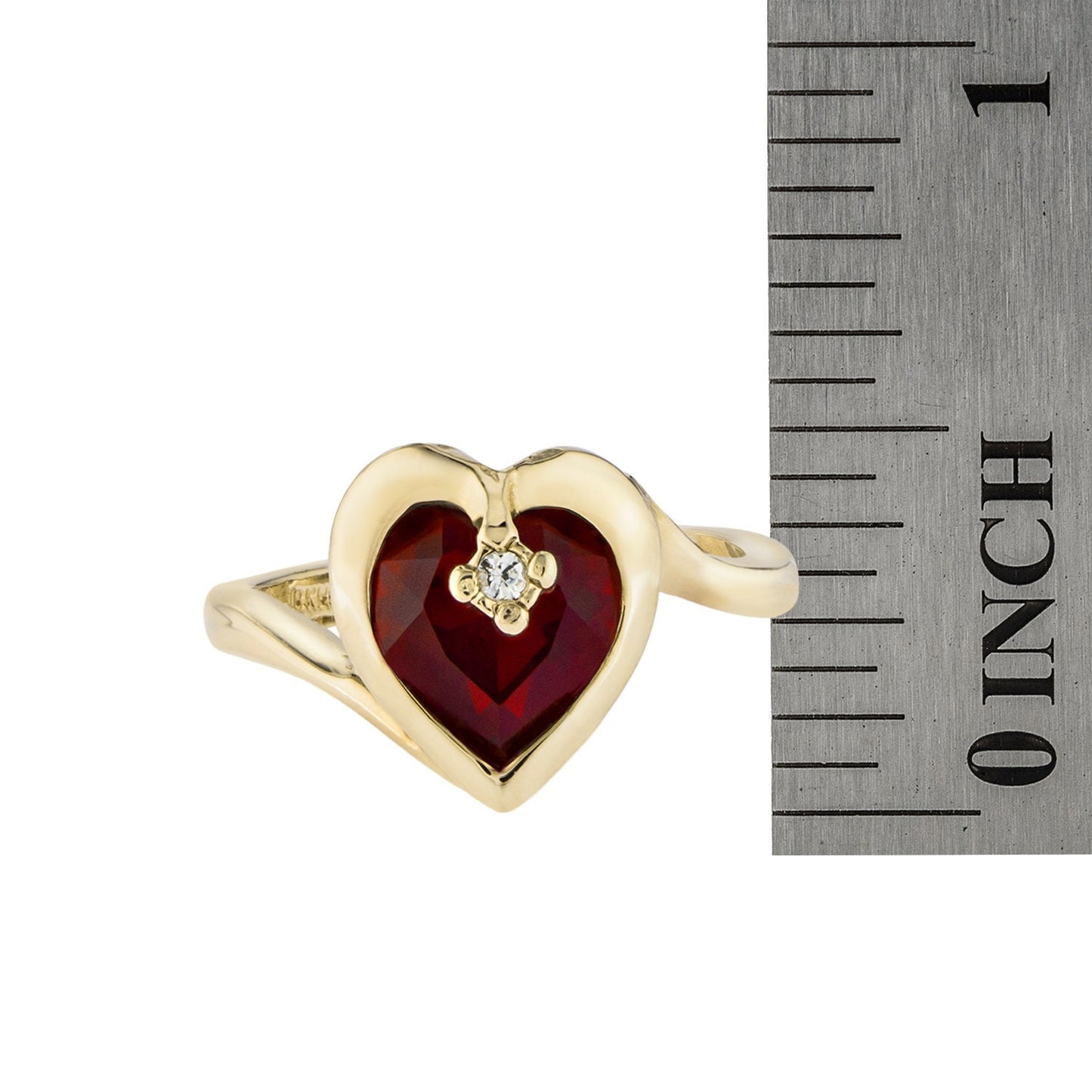Vintage 1970s Heart Shape Ring with Ruby Austrian Crystal 18k Gold Electroplated Made in USA jewelry image 1