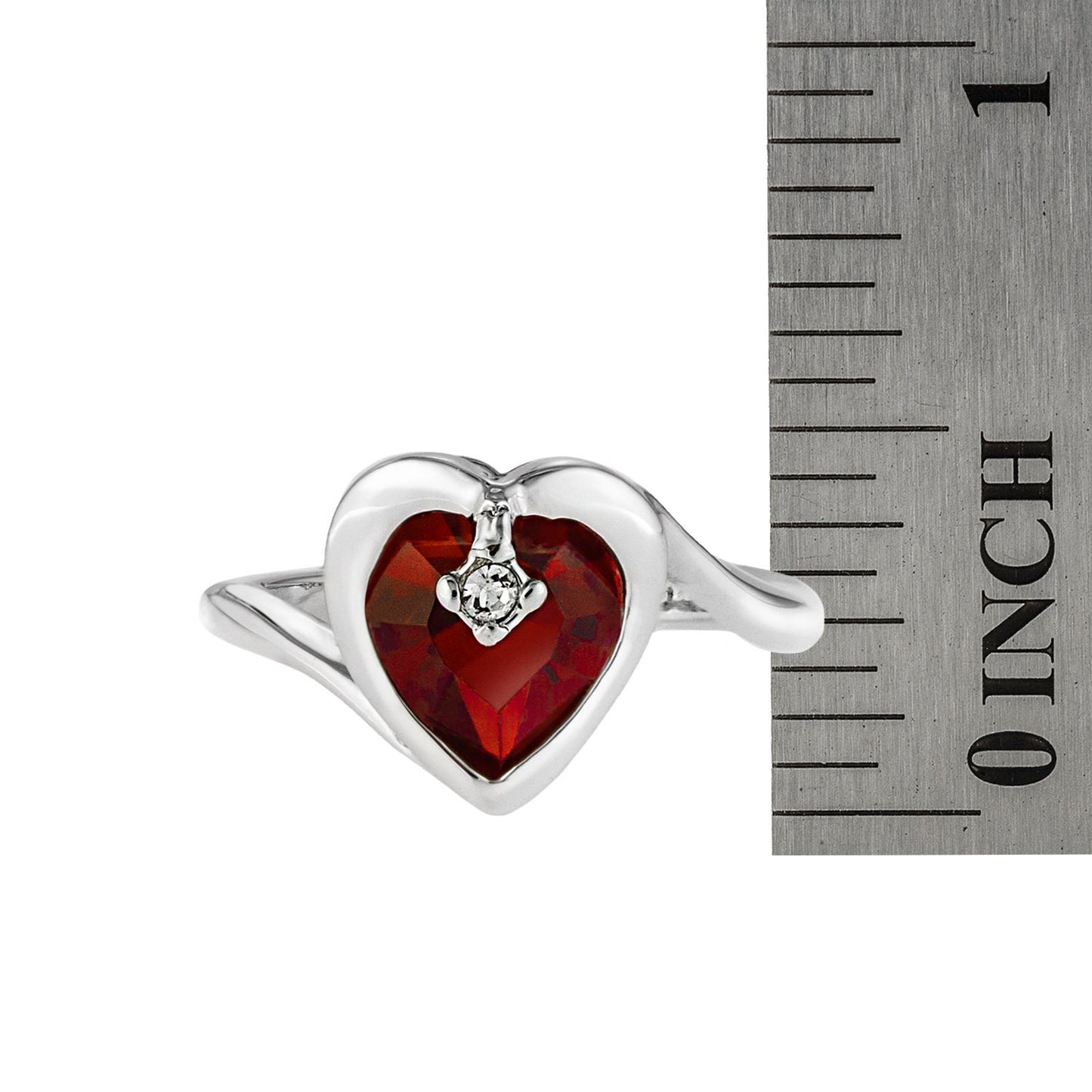 Vintage 1970s Heart Shape Ruby Austrian Crystal Ring - 18k White Gold Electroplated - Made in USA jewelry image 1