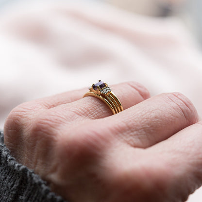 Vintage 1980s Amethyst and Clear Austrian Crystal 18k Gold Electroplated Band Ring - Made in USA jewelry image 1