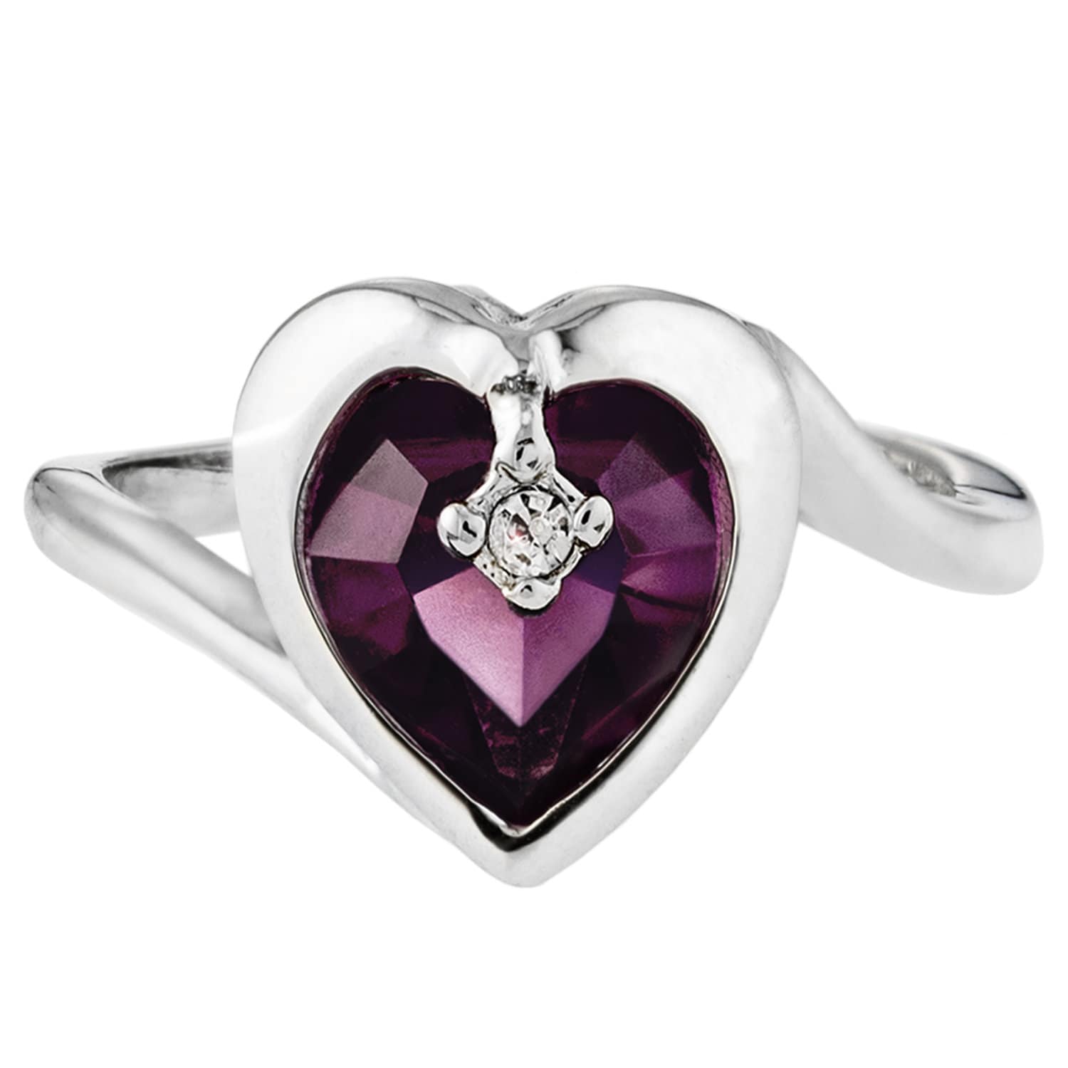 Vintage 1970s Heart Shape Amethyst Austrian Crystal Ring - 18k White Gold Electroplated - Made in USA #R1400 jewelry image 1