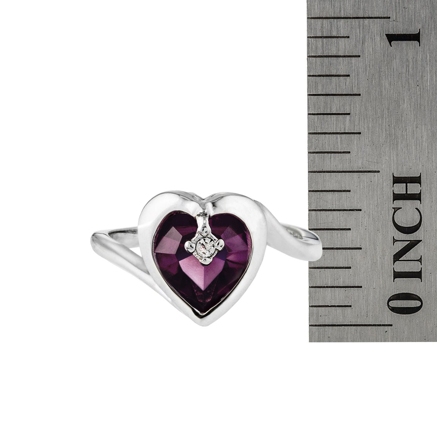 Vintage 1970s Heart Shape Amethyst Austrian Crystal Ring - 18k White Gold Electroplated - Made in USA #R1400 jewelry image 1
