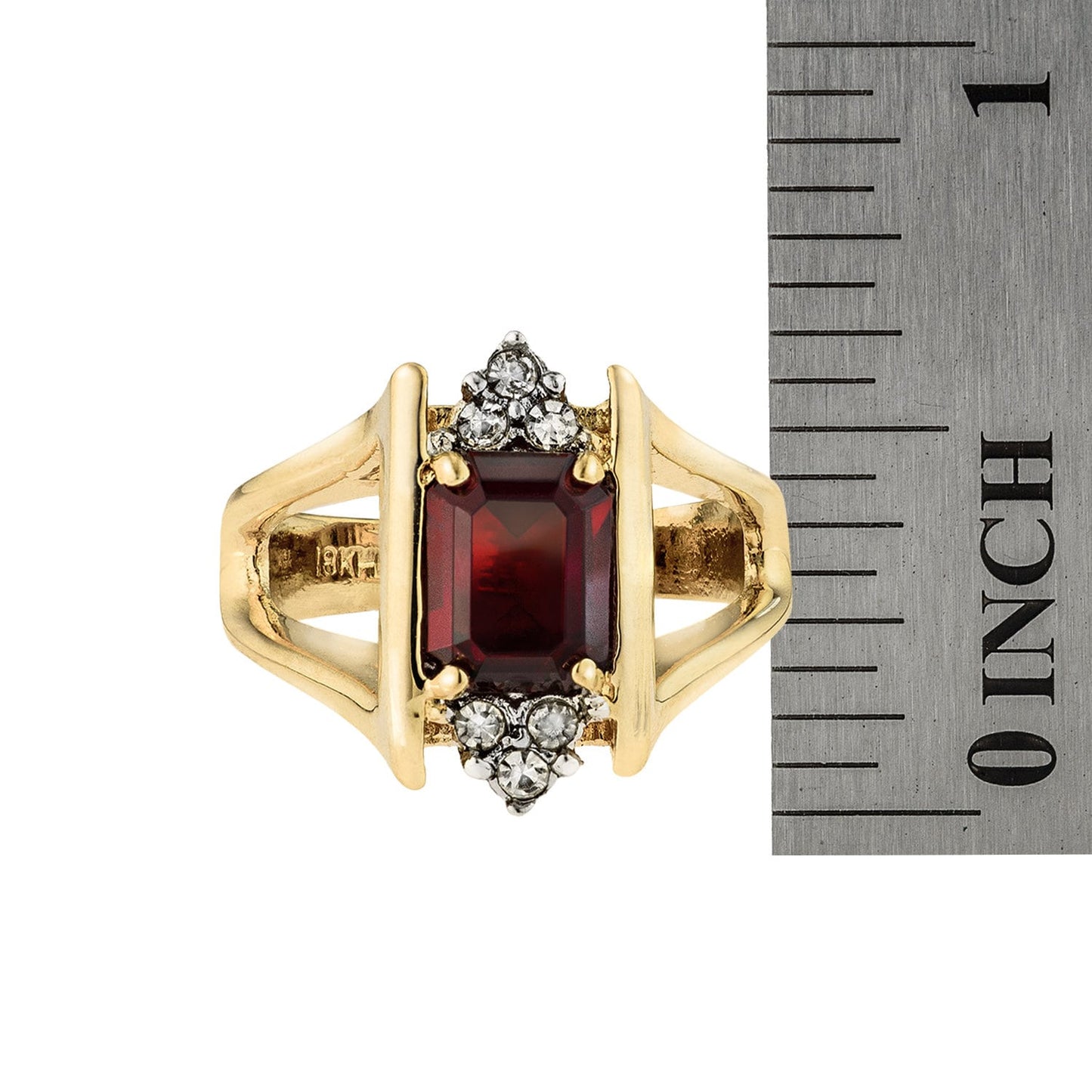 Vintage 1980s Garnet and Clear Austrian Crystal Ring - 18k Gold Electroplated - January Birthstone jewelry image 1