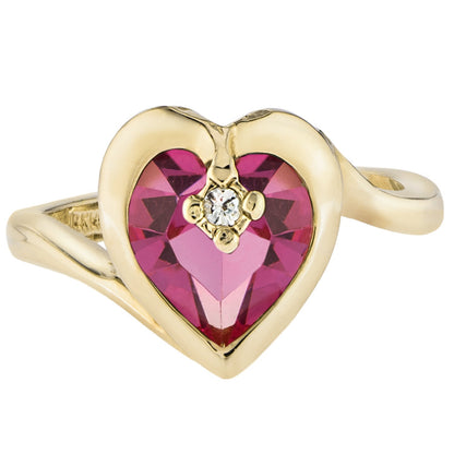 Vintage 1970s Heart Shape Ring with Pink Tourmaline Austrian Crystal - 18k Gold Electroplated jewelry image 1