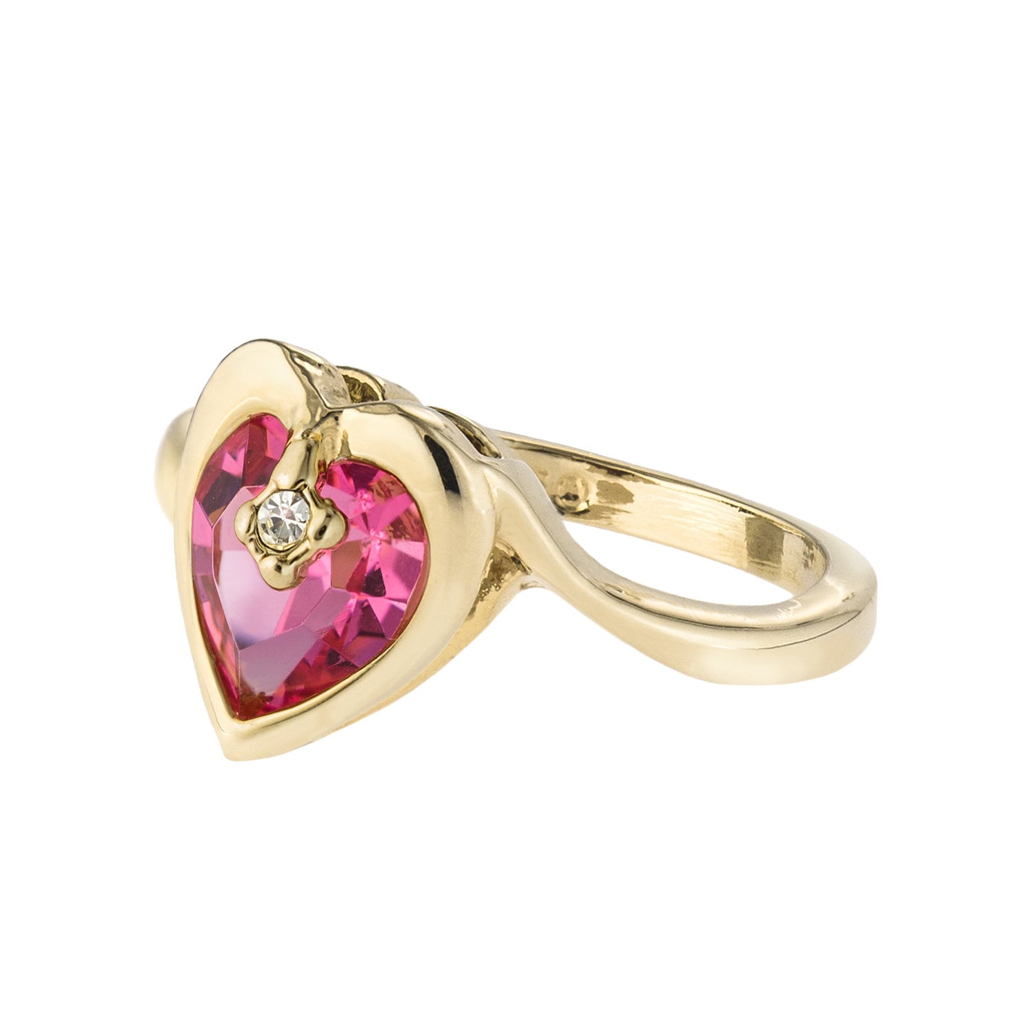 Vintage 1970s Heart Shape Ring with Pink Tourmaline Austrian Crystal - 18k Gold Electroplated jewelry image 1