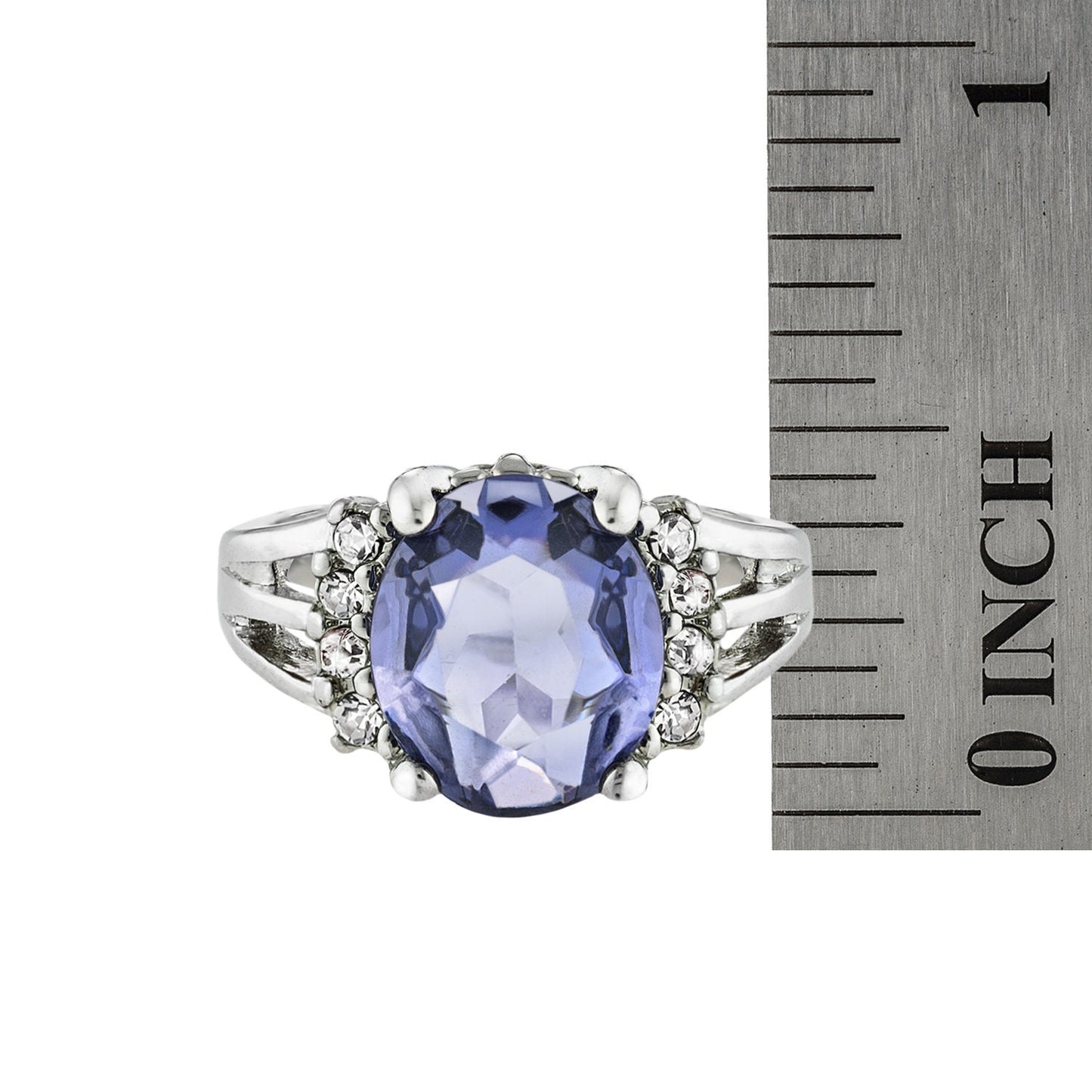 Vintage 1980s Tanzanite CZ Ring with Clear Austrian Crystals – 18k White Gold Electroplated jewelry image 1
