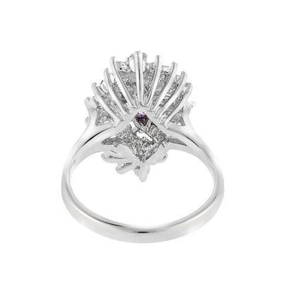 Vintage 1970s Amethyst and Clear Austrian Crystal Cocktail Ring - 18k White Gold Electroplated jewelry image 1