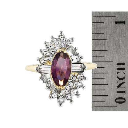 Vintage 1970s Amethyst and Clear Austrian Crystal Cocktail Ring - 18k Yellow Gold Electroplate jewelry image 1