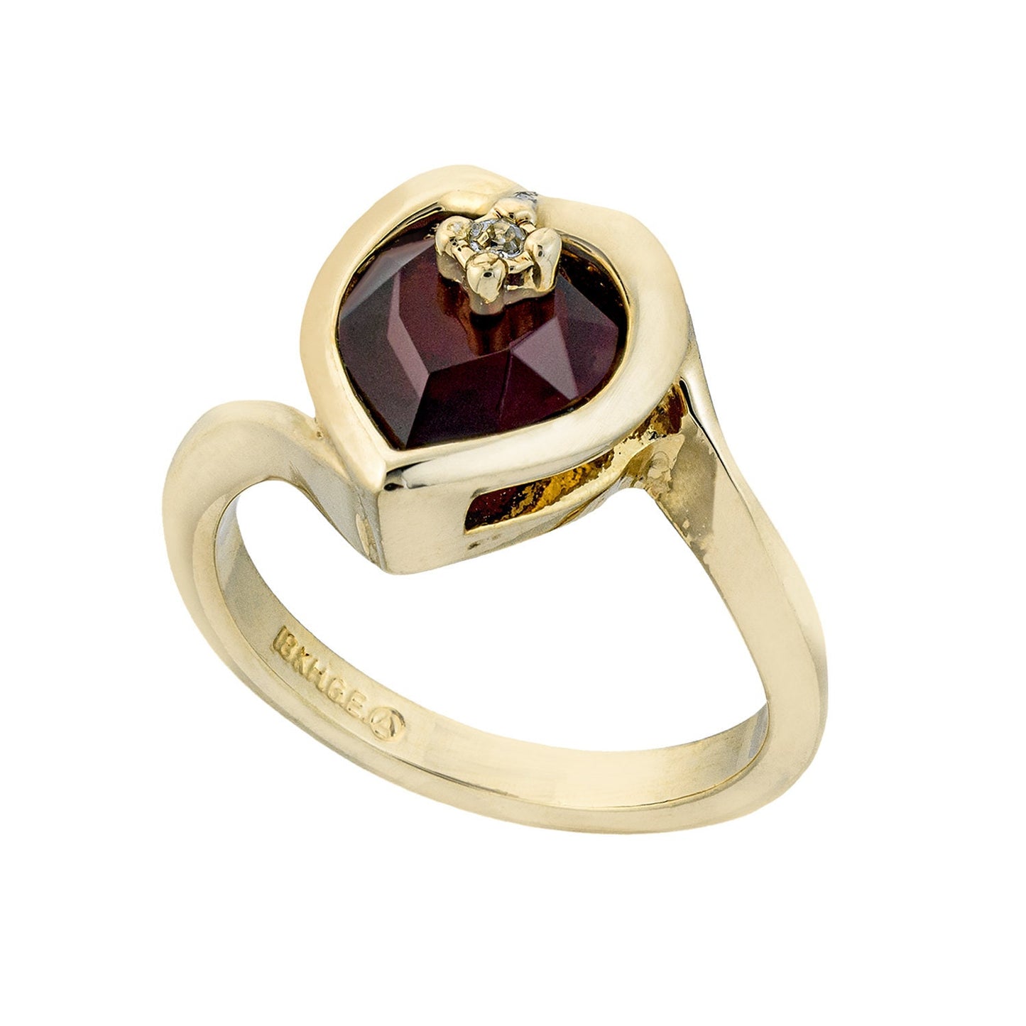 Vintage 1970s Heart Shape Ring with Garnet Austrian Crystal 18k Gold Electroplated Made in USA jewelry image 1