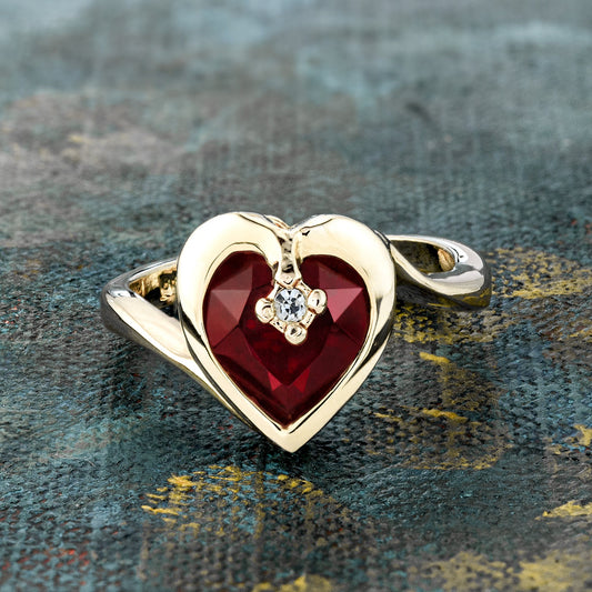 Vintage 1970s Heart Shape Ring with Ruby Austrian Crystal 18k Gold Electroplated Made in USA jewelry image 1
