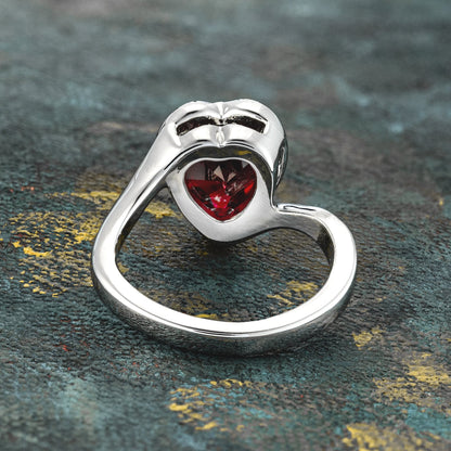 Vintage 1970s Heart Shape Ruby Austrian Crystal Ring - 18k White Gold Electroplated - Made in USA jewelry image 1