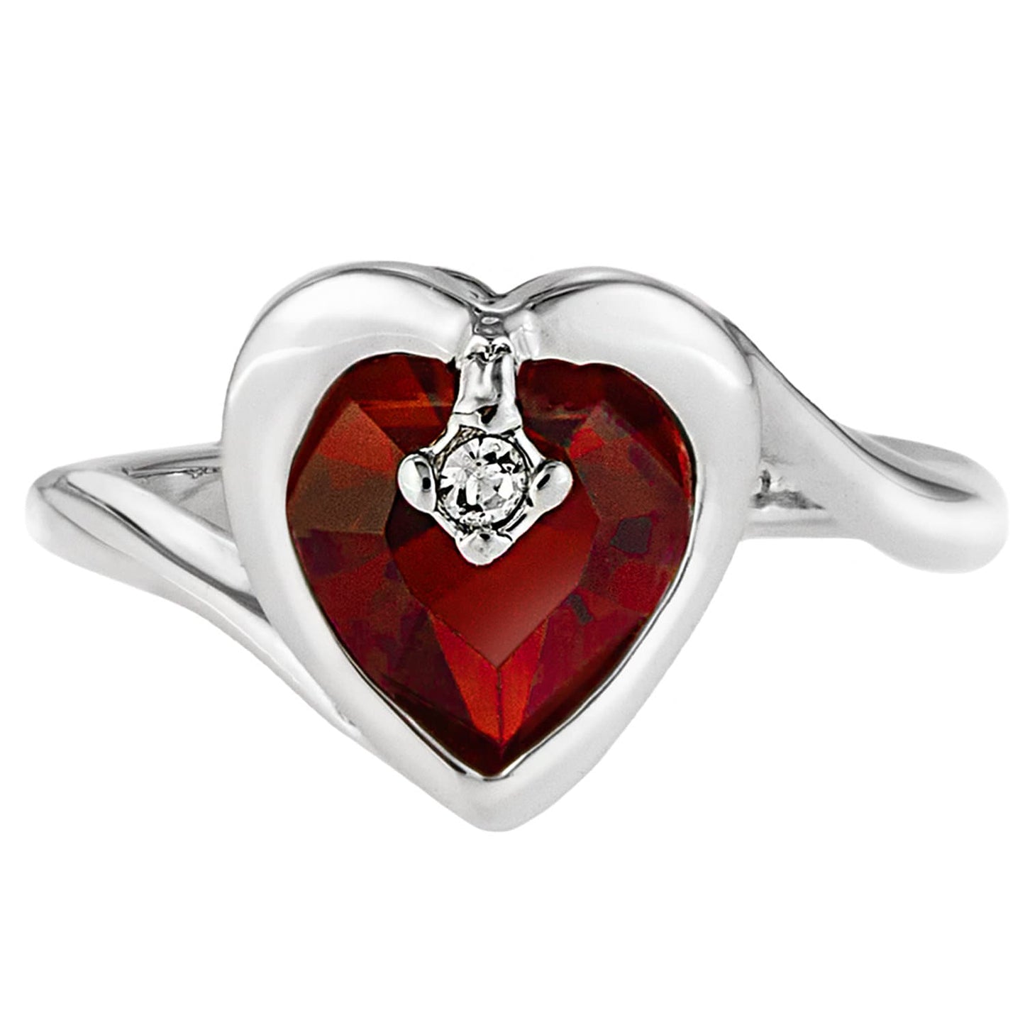 Vintage 1970s Heart Shape Ruby Austrian Crystal Ring - 18k White Gold Electroplated - Made in USA jewelry image 1