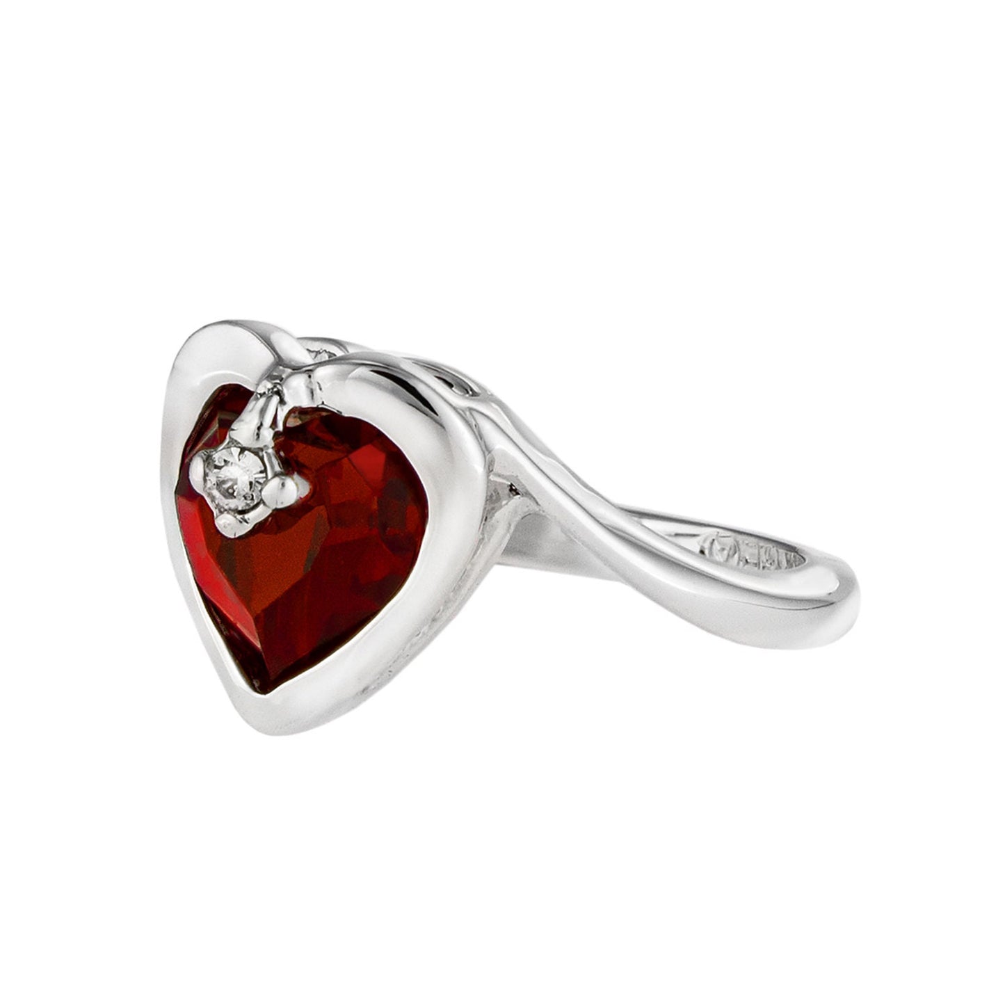 Vintage 1970s Heart Shape Ruby Austrian Crystal Ring - 18k White Gold Electroplated - Made in USA jewelry image 1
