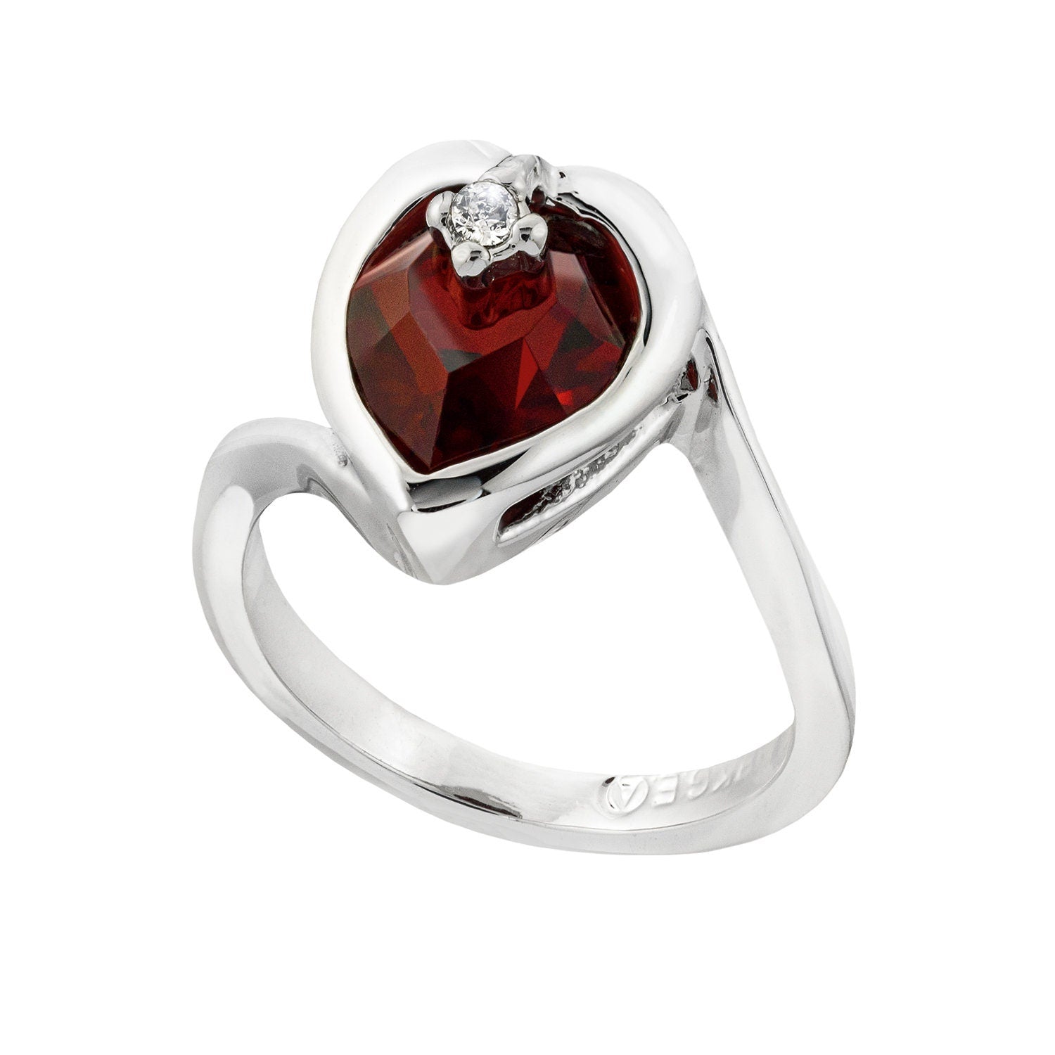 Vintage 1970s Heart Shape Ruby Austrian Crystal Ring - 18k White Gold Electroplated - Made in USA jewelry image 1