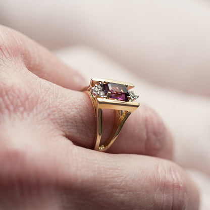 Vintage 1980s Amethyst and Clear Austrian Crystal Ring - 18k Gold Electroplated jewelry image 1
