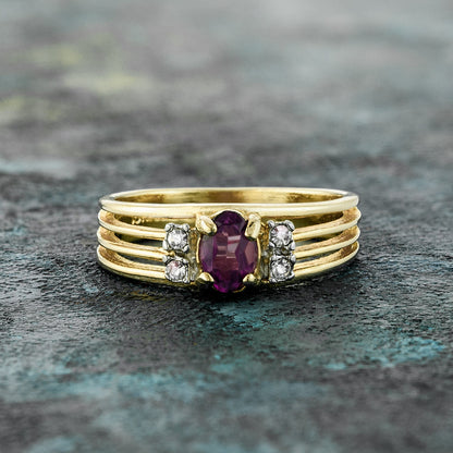 Vintage 1980s Amethyst and Clear Austrian Crystal 18k Gold Electroplated Band Ring - Made in USA jewelry image 1