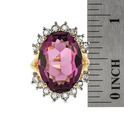 Vintage Amethyst and Clear Austrian Crystal Cocktail Ring - 18k Yellow Gold Electroplated - Made in USA jewelry image 1