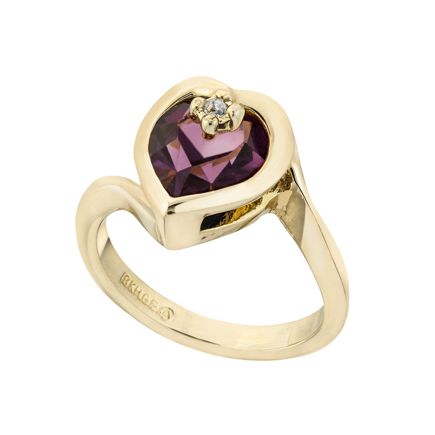 Vintage 1970s Heart Shape Amethyst Crystal Ring with Clear Austrian Crystal Accent – 18k Yellow Gold Electroplated jewelry image 1