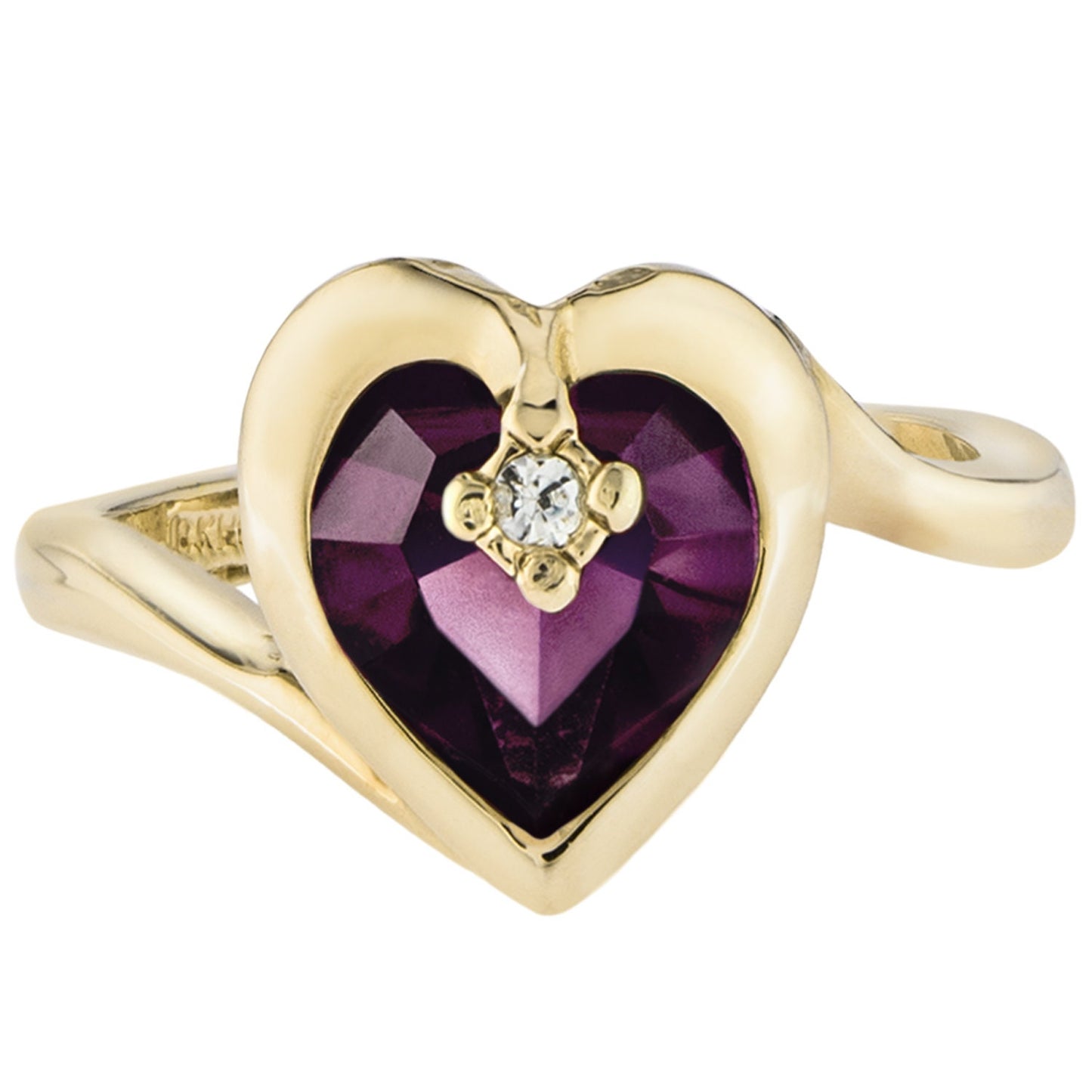 Vintage 1970s Heart Shape Amethyst Crystal Ring with Clear Austrian Crystal Accent – 18k Yellow Gold Electroplated jewelry image 1