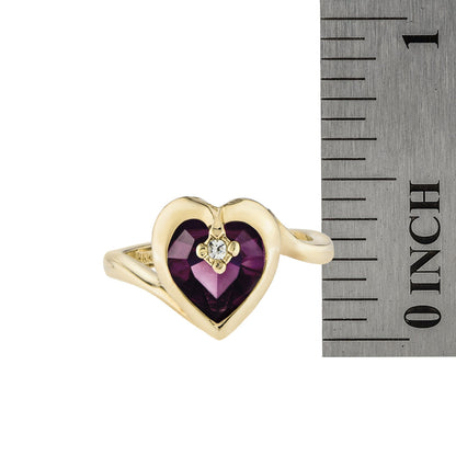 Vintage 1970s Heart Shape Amethyst Crystal Ring with Clear Austrian Crystal Accent – 18k Yellow Gold Electroplated jewelry image 1