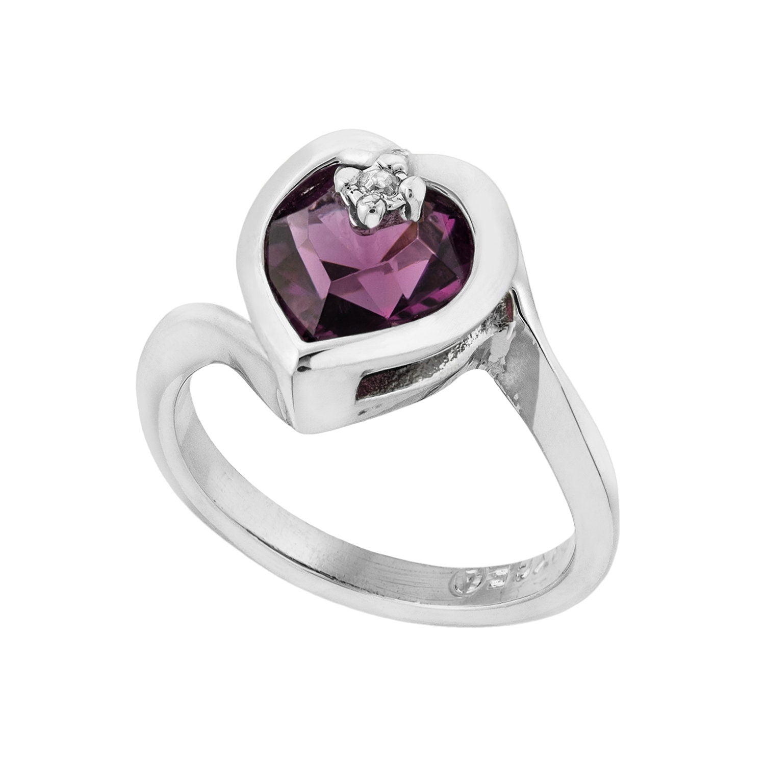 Vintage 1970s Heart Shape Amethyst Austrian Crystal Ring - 18k White Gold Electroplated - Made in USA #R1400 jewelry image 1