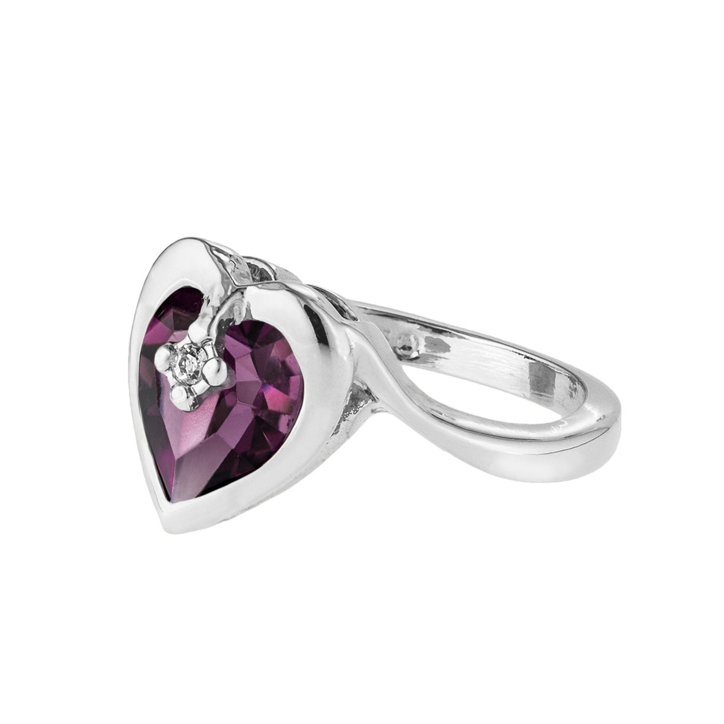 Vintage 1970s Heart Shape Amethyst Austrian Crystal Ring - 18k White Gold Electroplated - Made in USA #R1400 jewelry image 1