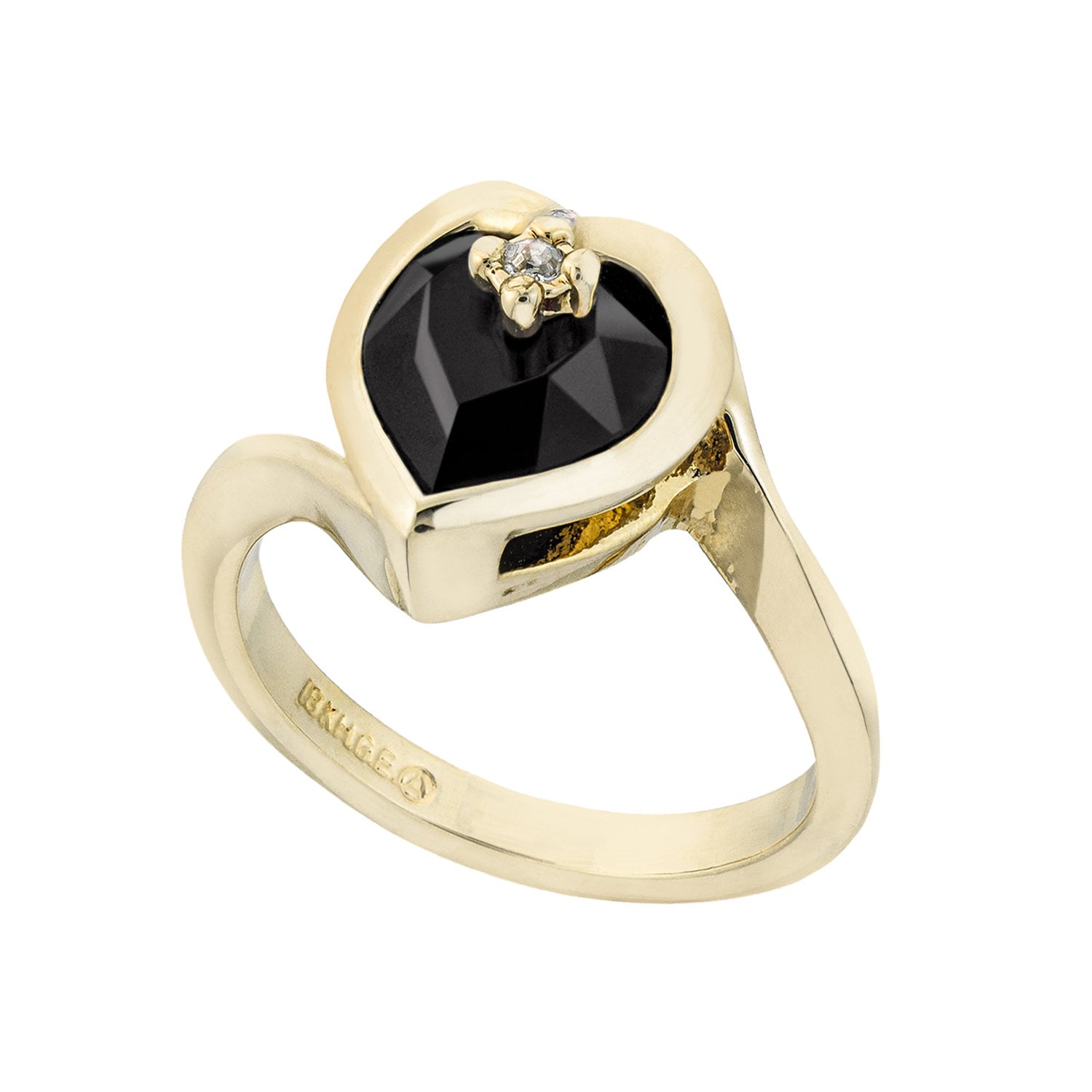 Vintage 1970s Heart Shape Ring with Jet Black Austrian Crystal 18k Gold Electroplated jewelry image 1