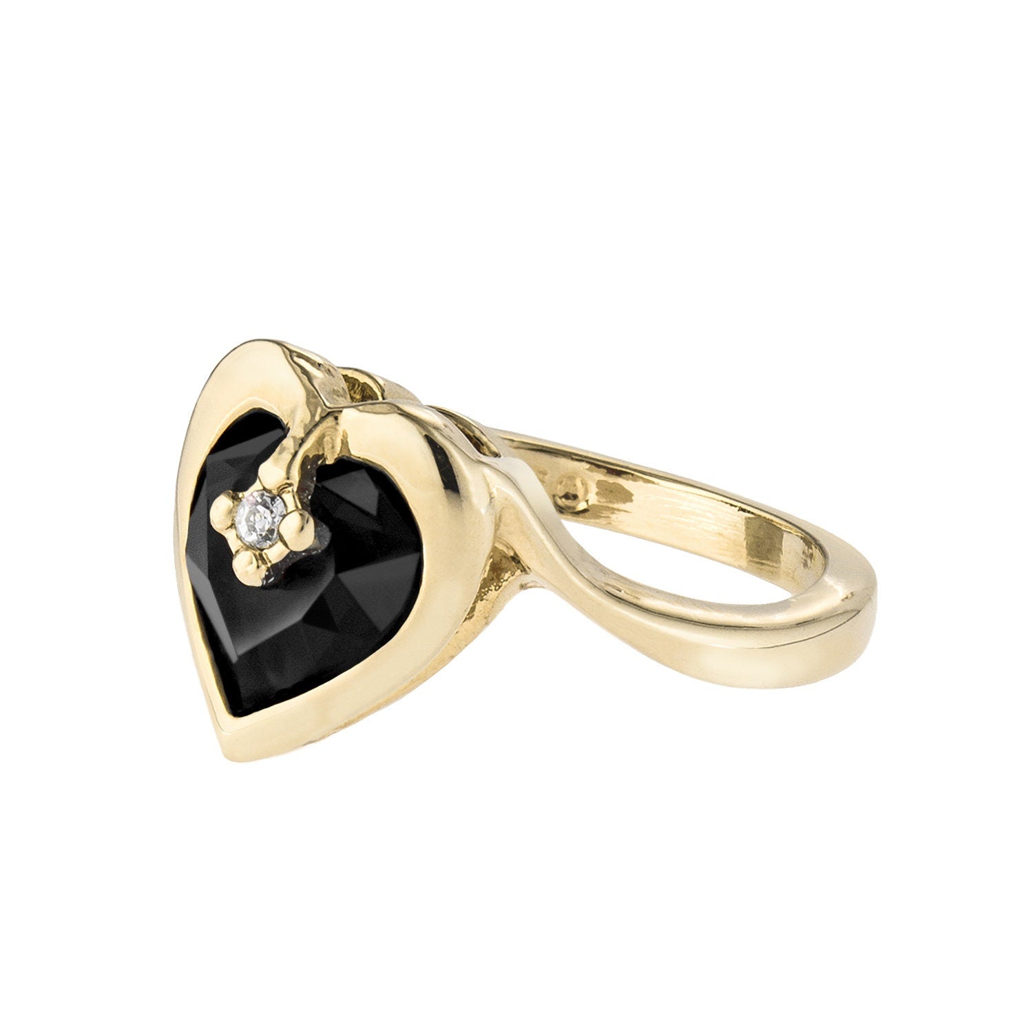 Vintage 1970s Heart Shape Ring with Jet Black Austrian Crystal 18k Gold Electroplated jewelry image 1
