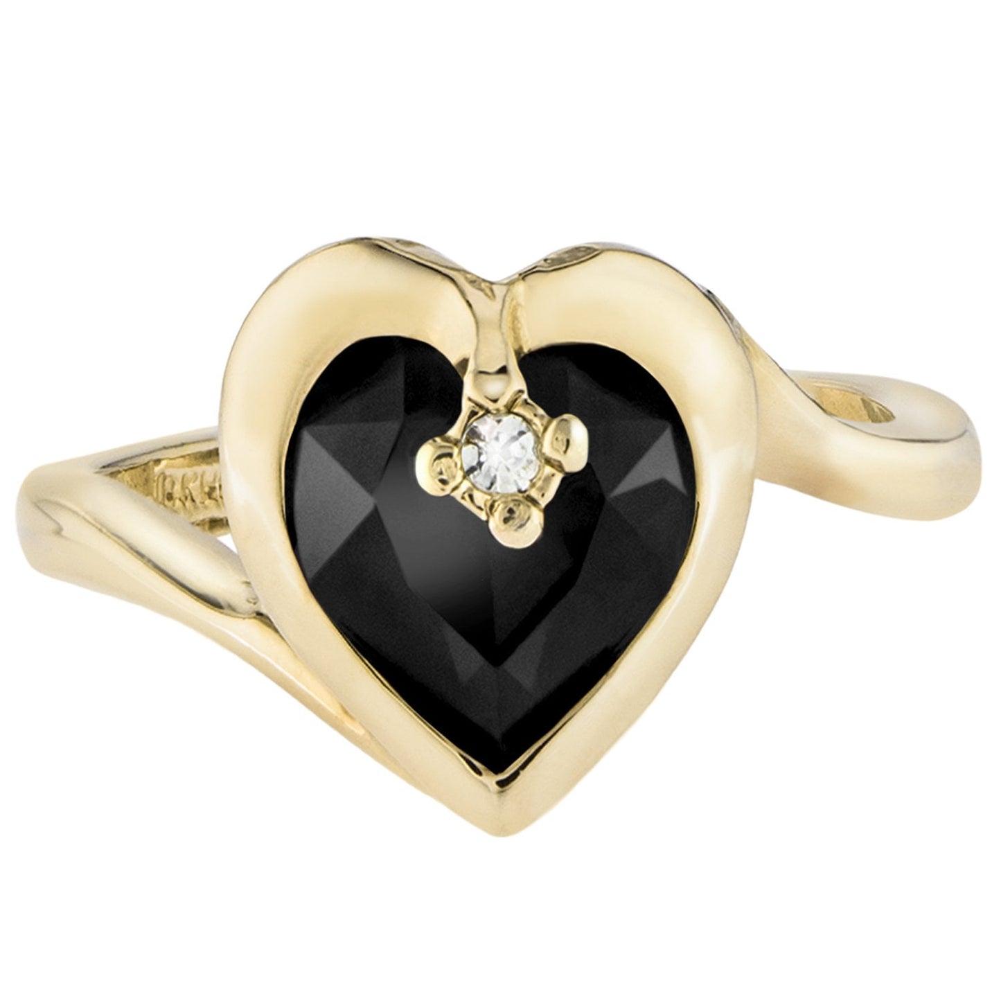 Vintage 1970s Heart Shape Ring with Jet Black Austrian Crystal 18k Gold Electroplated jewelry image 1