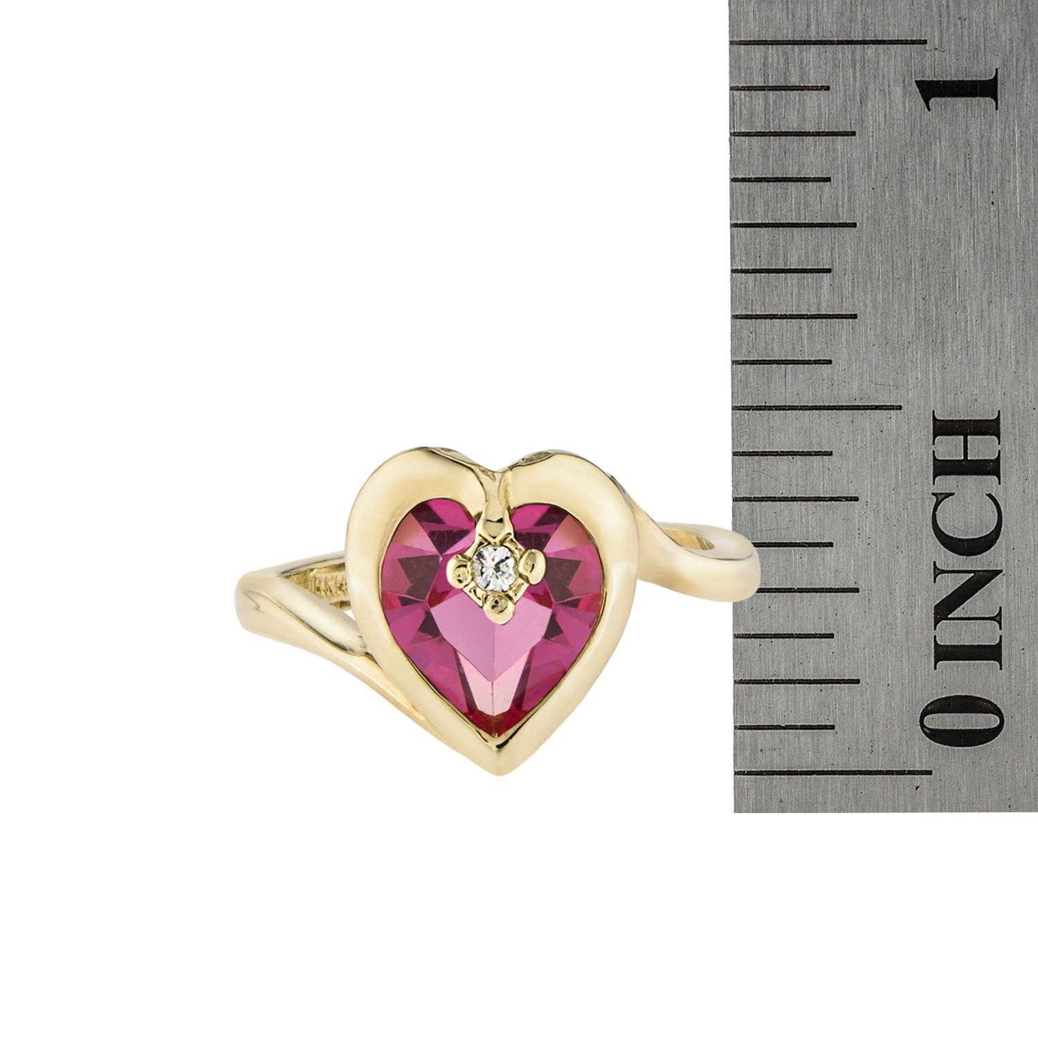 Vintage 1970s Heart Shape Ring with Pink Tourmaline Austrian Crystal - 18k Gold Electroplated jewelry image 1