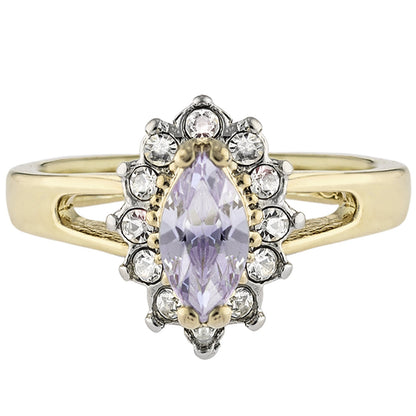 Vintage 1980s Austrian Crystal Marquise Halo Ring – 18kt HGE Yellow Gold Electroplated – Alexandrite Clear Crystal #R1314 jewelry image 1