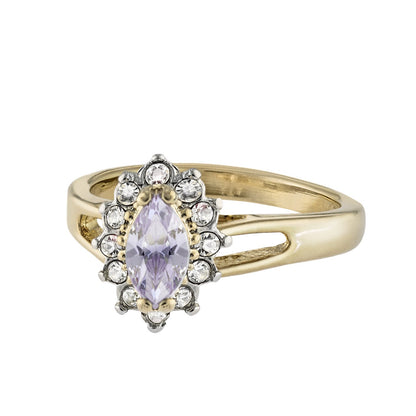 Vintage 1980s Austrian Crystal Marquise Halo Ring – 18kt HGE Yellow Gold Electroplated – Alexandrite Clear Crystal #R1314 jewelry image 1